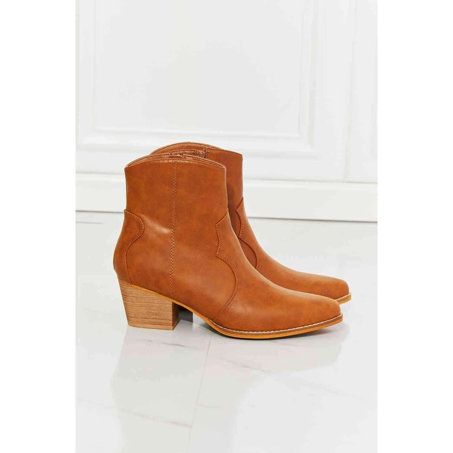 MMShoes Watertower Town Faux Leather Western Ankle Boots in Ochre