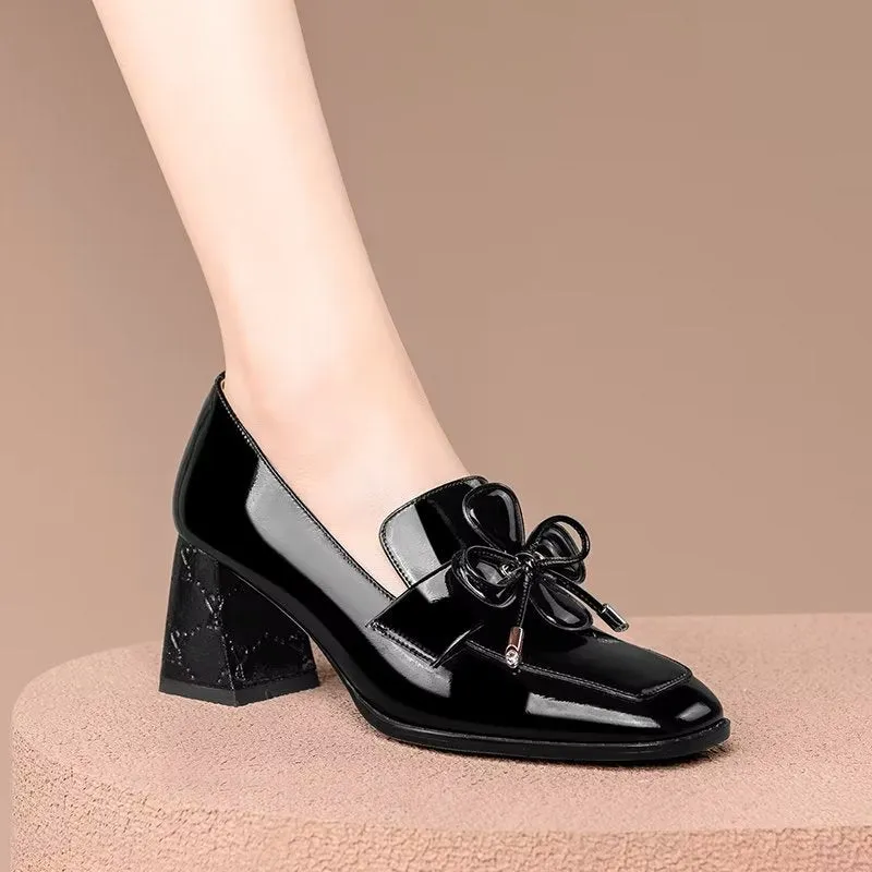 Modish Bow Fashion Slip On Low-med Heels