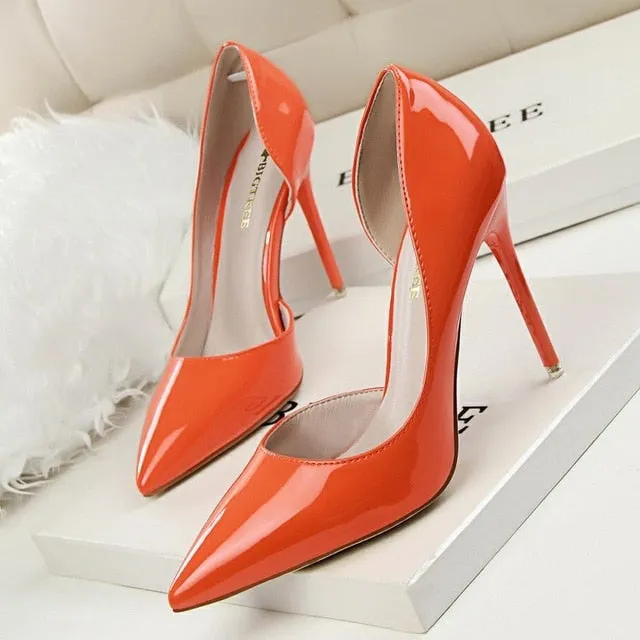 New Women pumps Elegant pointed toe patent leather office lady Shoes Spring Summer High heels Wedding Bridal Shoes