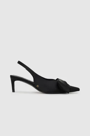 Nina Heels With Bow - Black Satin