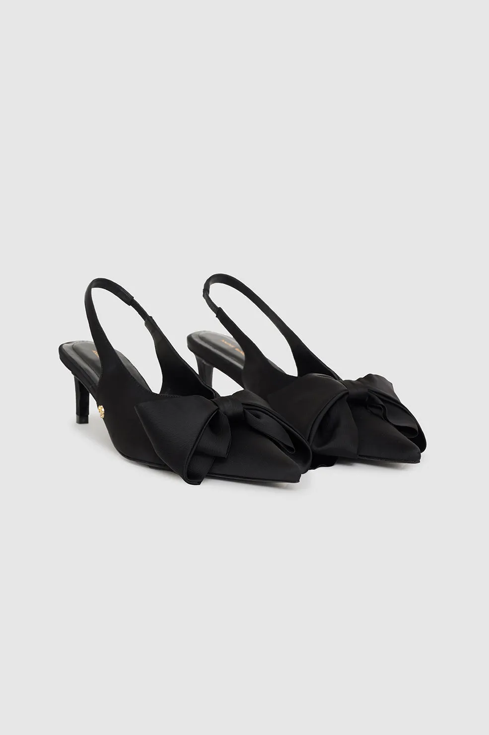 Nina Heels With Bow - Black Satin