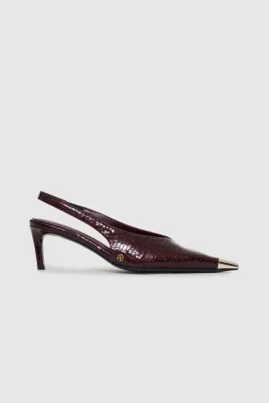 Nina Heels With Metal Toe Cap - Burgundy Small Embossed