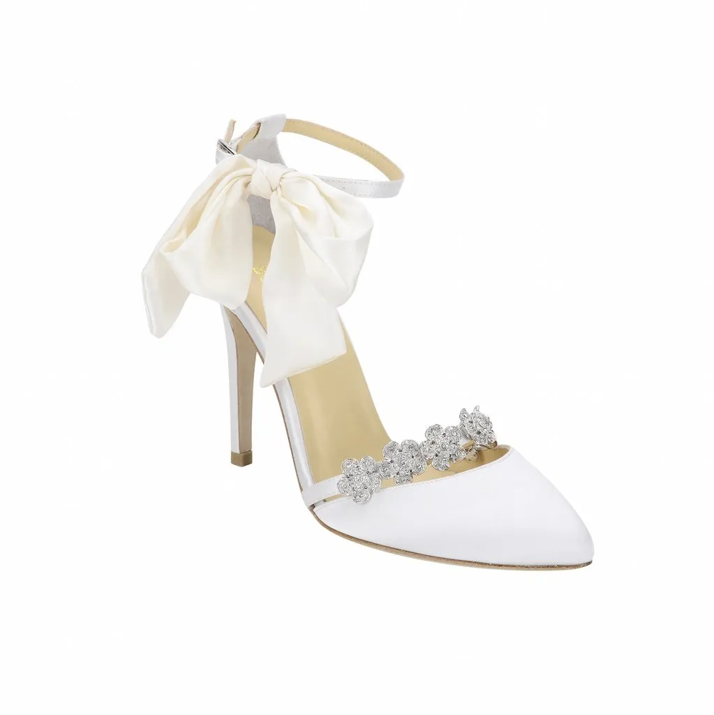 Olivia Heel - Ivory - Floral Crystal