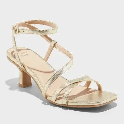 Open Box - A New Day Women's 2" Louis Low Buckle Heels Sandals Faux Leather Ankle Strap