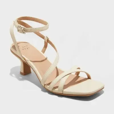 Open Box - A New Day Women's 2" Louis Low Buckle Heels Sandals Faux Leather Ankle Strap