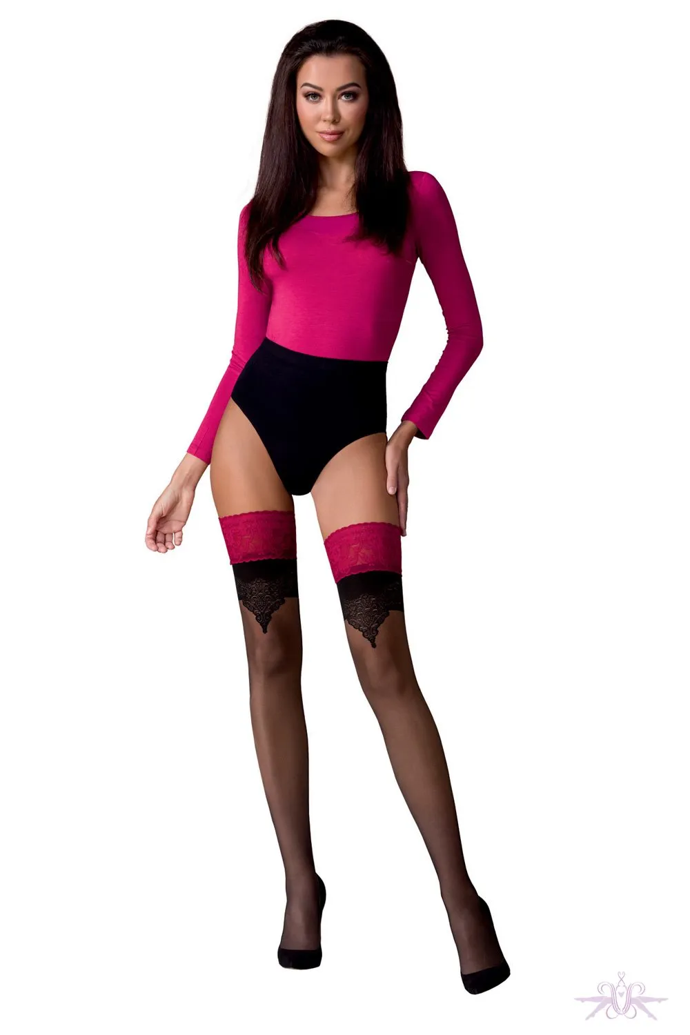 Passion Black/Red Seamed Hold Ups