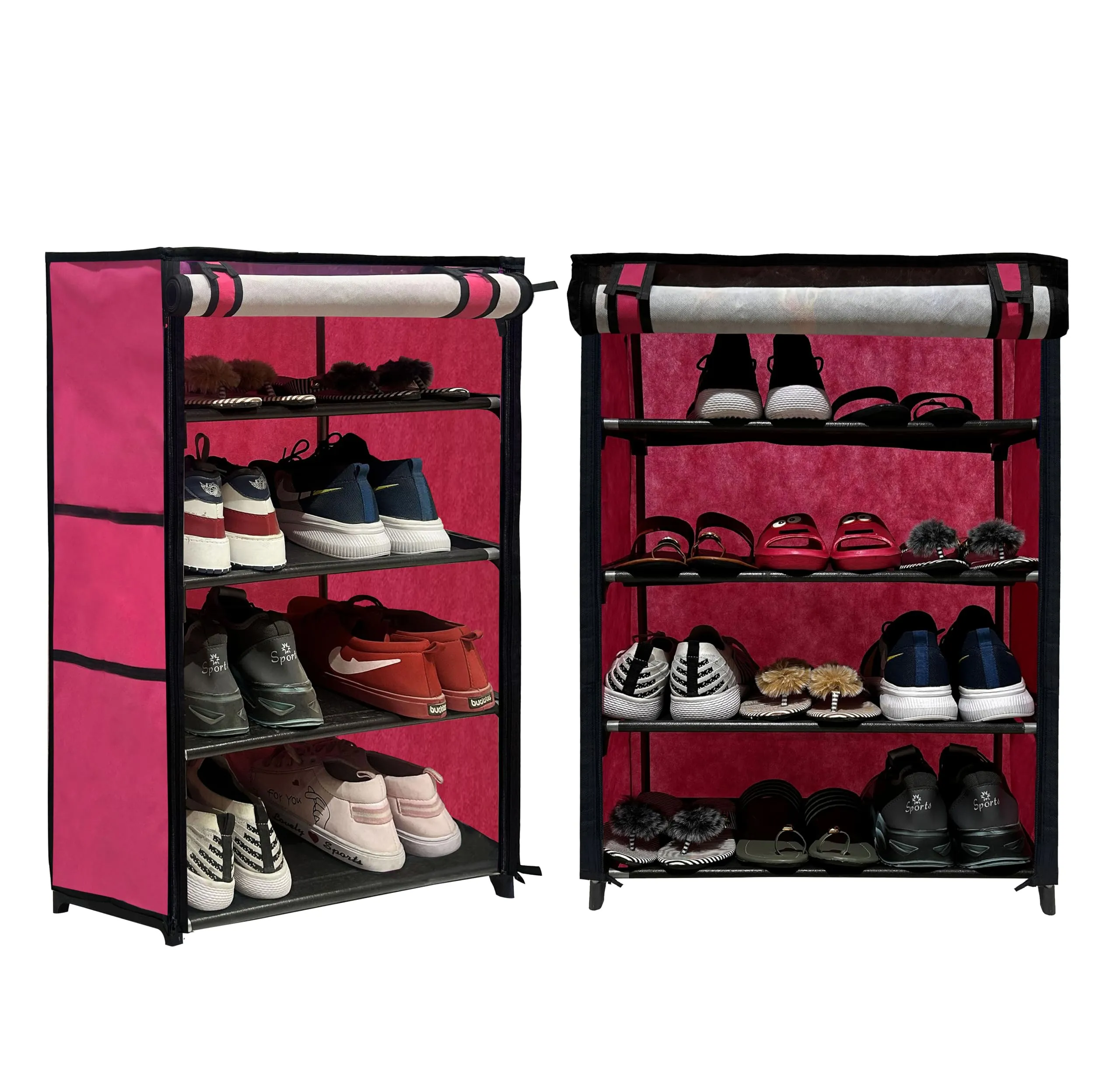 PHILOSHOP Multipurpose Collapsible 4 layers Tom & Jerry Printed Shoe Rack (Pink, Metal)