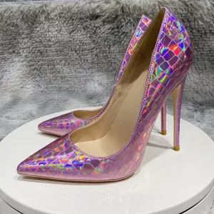 Pink Holographic Pointed Toe High Heel Shoes