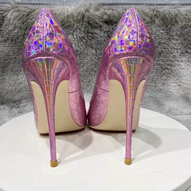 Pink Holographic Pointed Toe High Heel Shoes