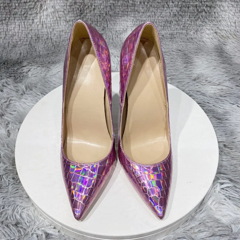 Pink Holographic Pointed Toe High Heel Shoes