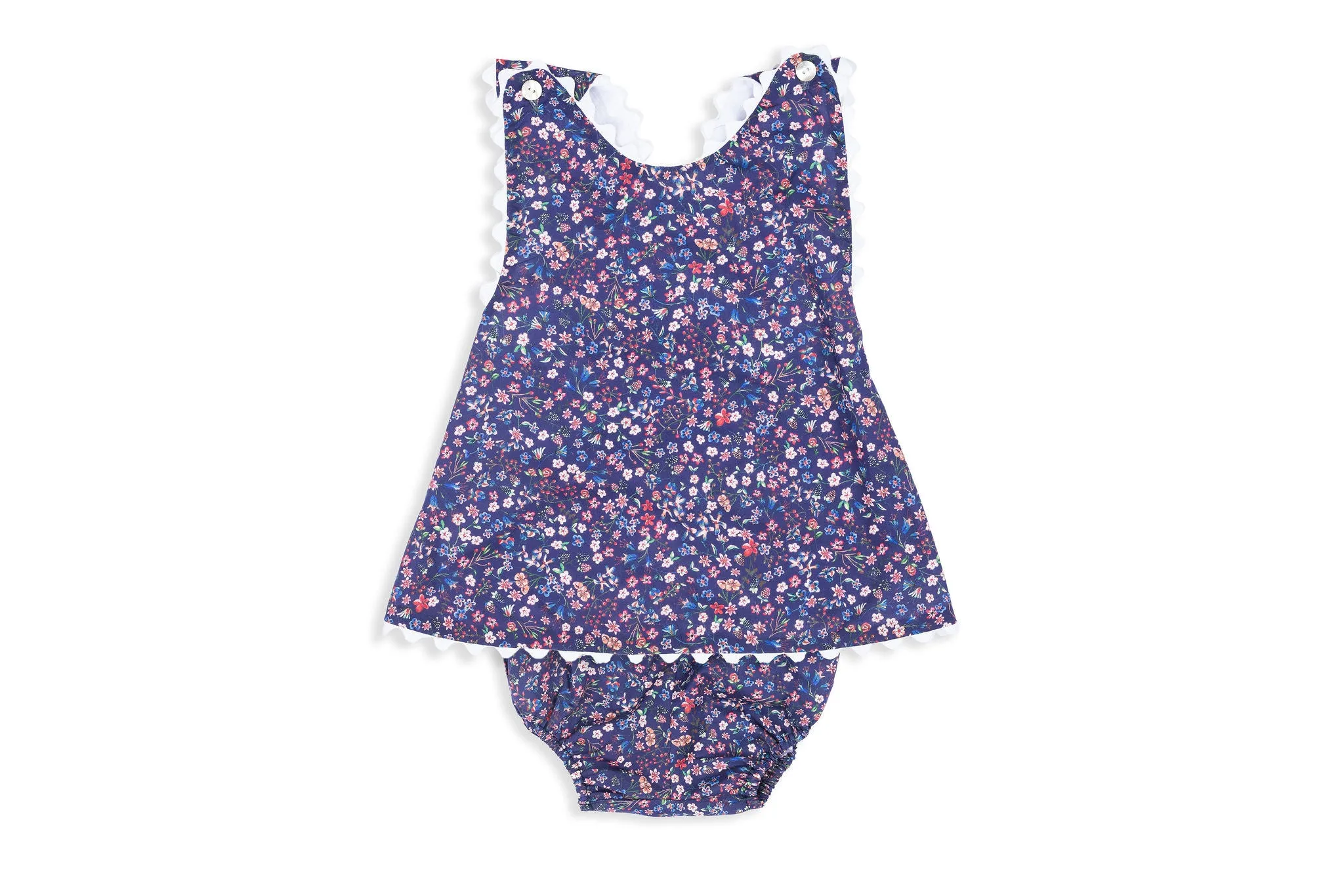 Purple Floral Ric Rac Short Dress and Bloomers