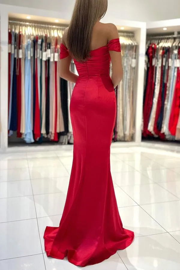 Red Off the Shoulder Mermaid Long Prom Dress Formal Dress PSK300