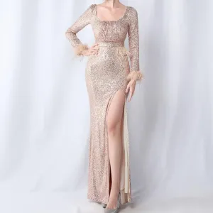 Rosemary Sequin Long Sleeve Evening Dress