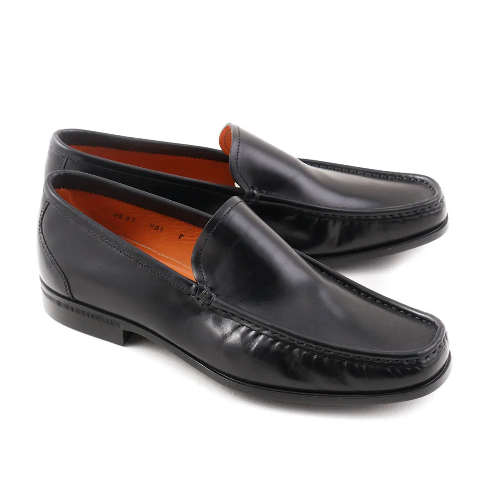 Santoni Black Leather Venetian Loafers