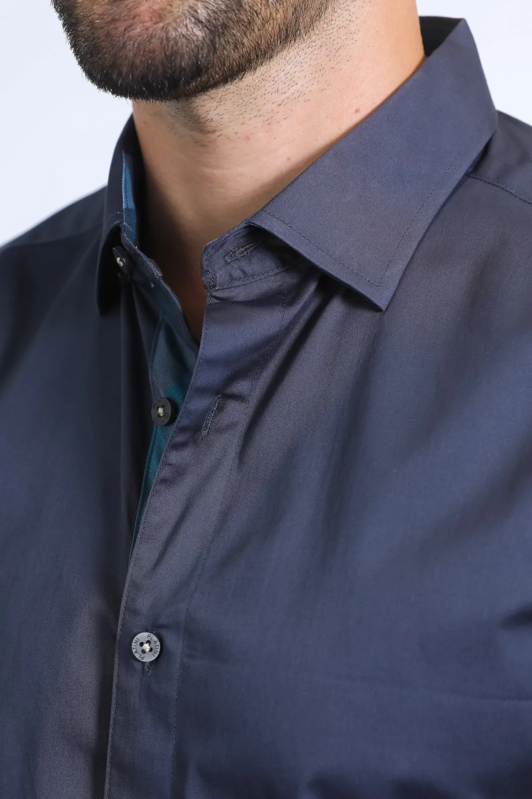 Satin Cotton/Spandex Long Sleeve Charcoal Shirt