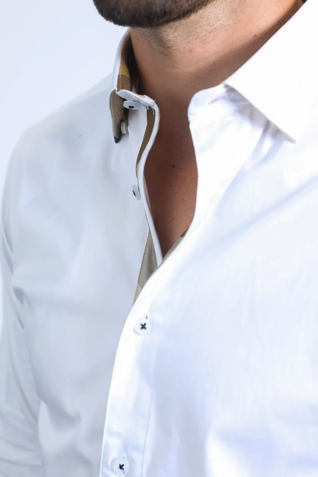 Satin Cotton/Spandex Long Sleeve White Shirt