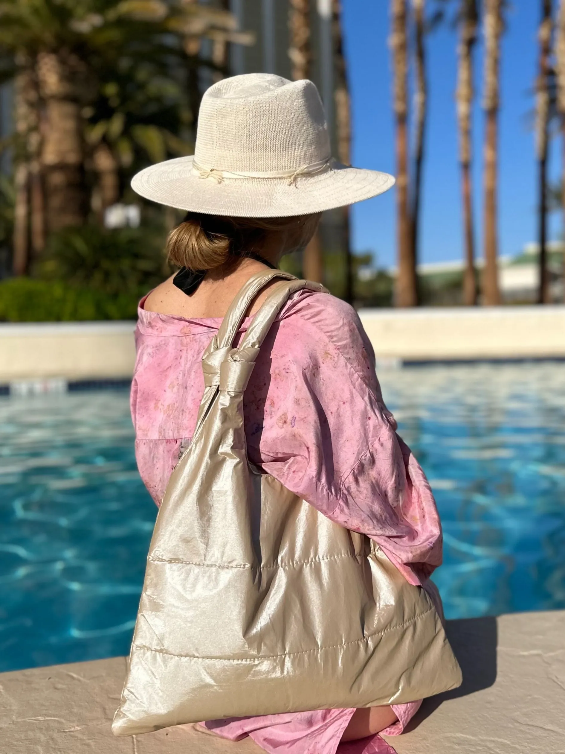 Set of Two - Everyday Puffer "Knot" Purse Tote Essentials in Shimmer Beige