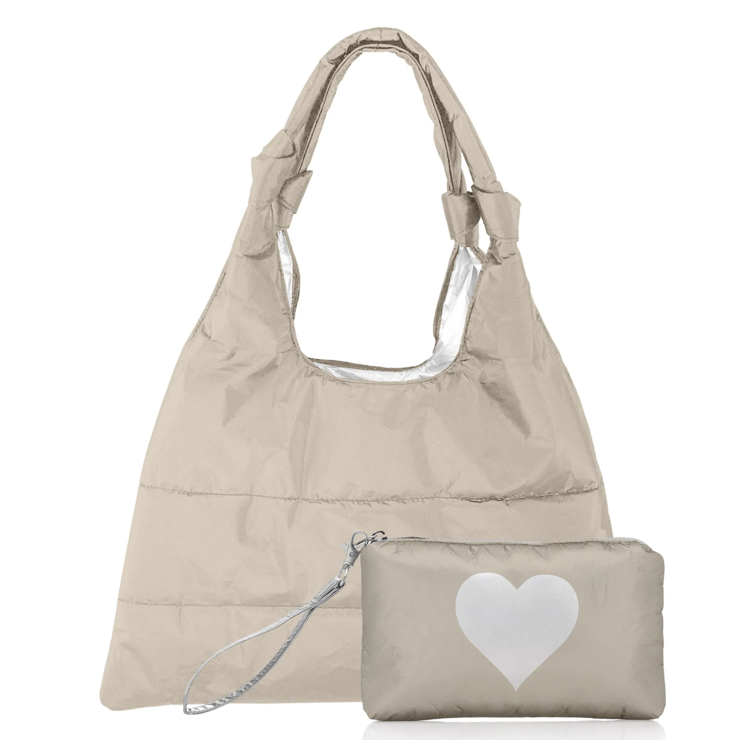 Set of Two - Everyday Puffer "Knot" Purse Tote Essentials in Shimmer Beige