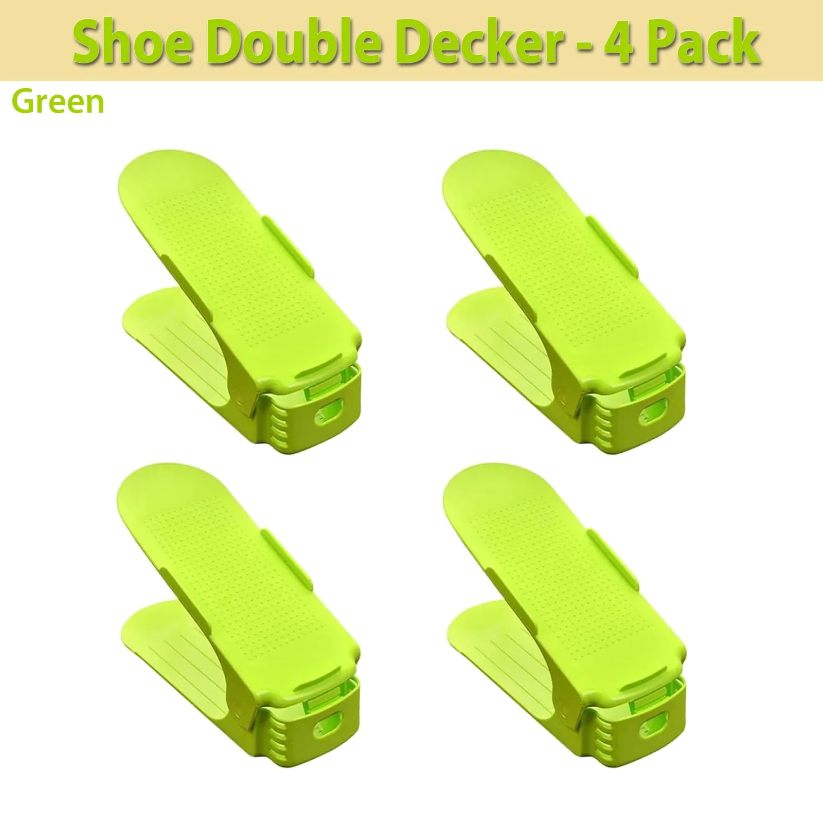 Shoe Double Decker - Efficient Space-Saving Organizer- Green - 4 Pack