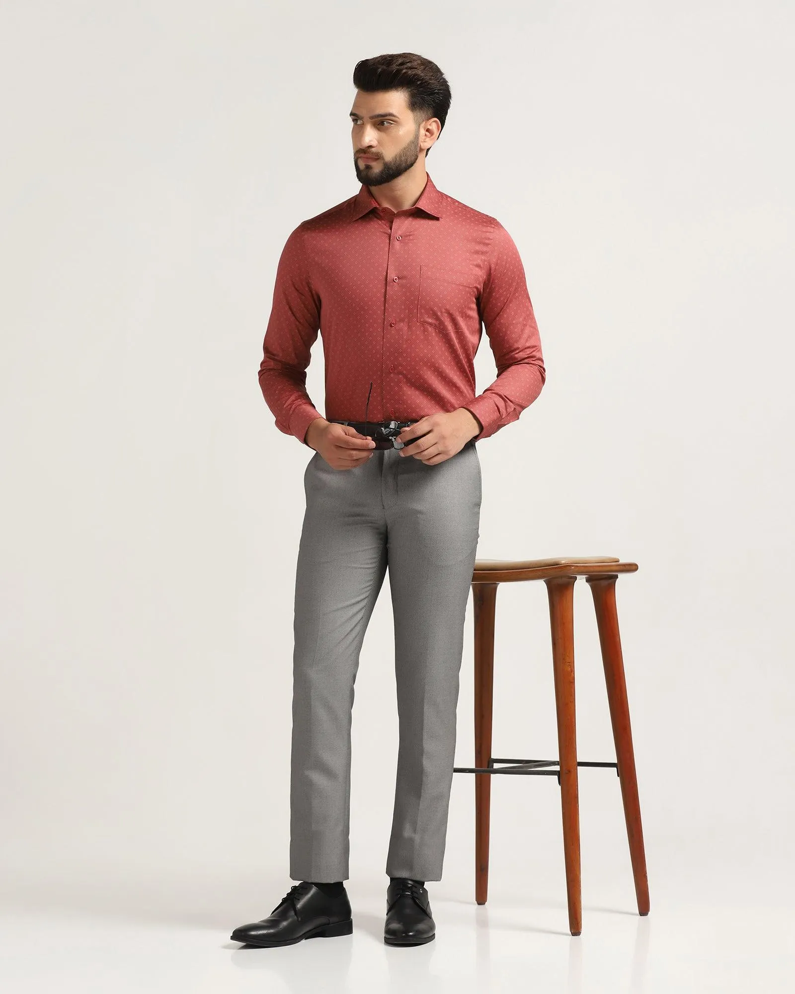 Slim fit B-91 Formal Grey Textured Trouser - Hoop