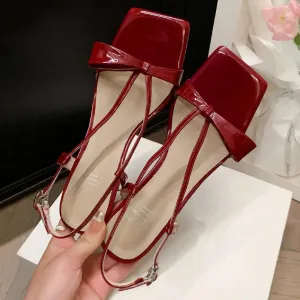 TAVIMART  -  women's patent leather narrow band thin high heel cross strap sweet bowtie sandals elegant ladies summer pumps shoes