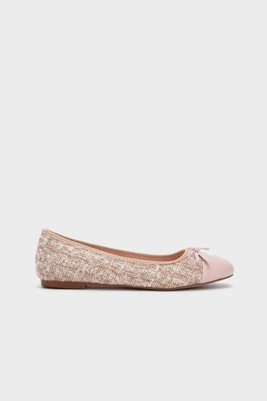 TWEED ROUND TOE BALLERINA FLAT