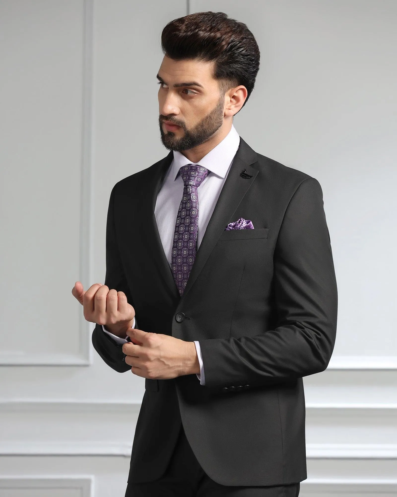 Two Piece Black Solid Formal Suit - Dorris