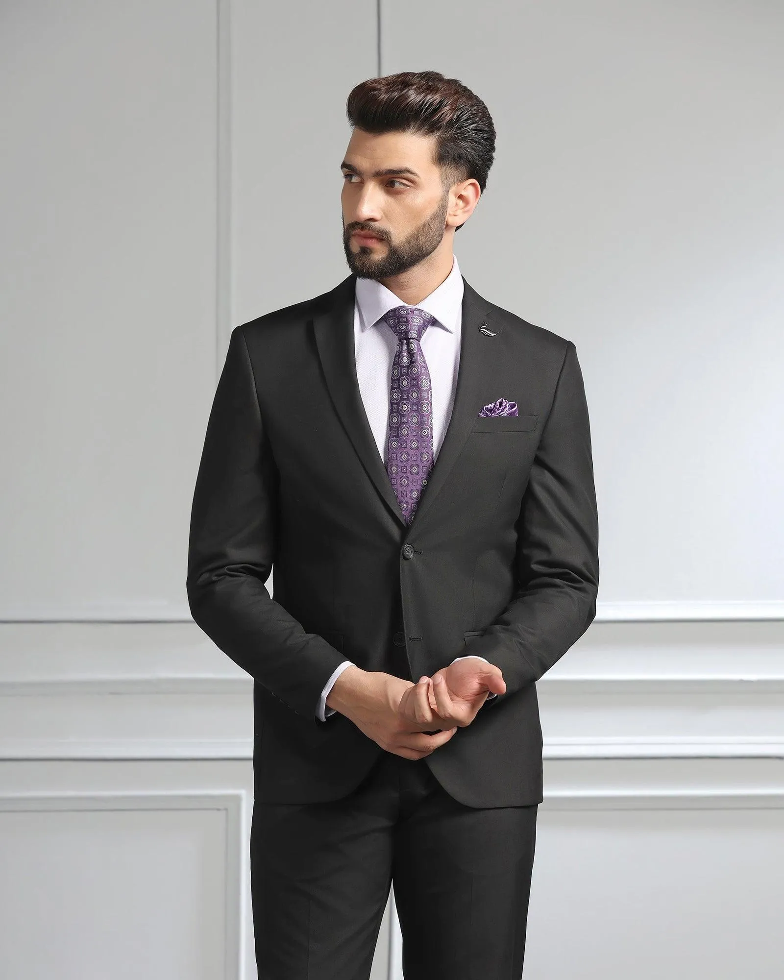 Two Piece Black Solid Formal Suit - Dorris