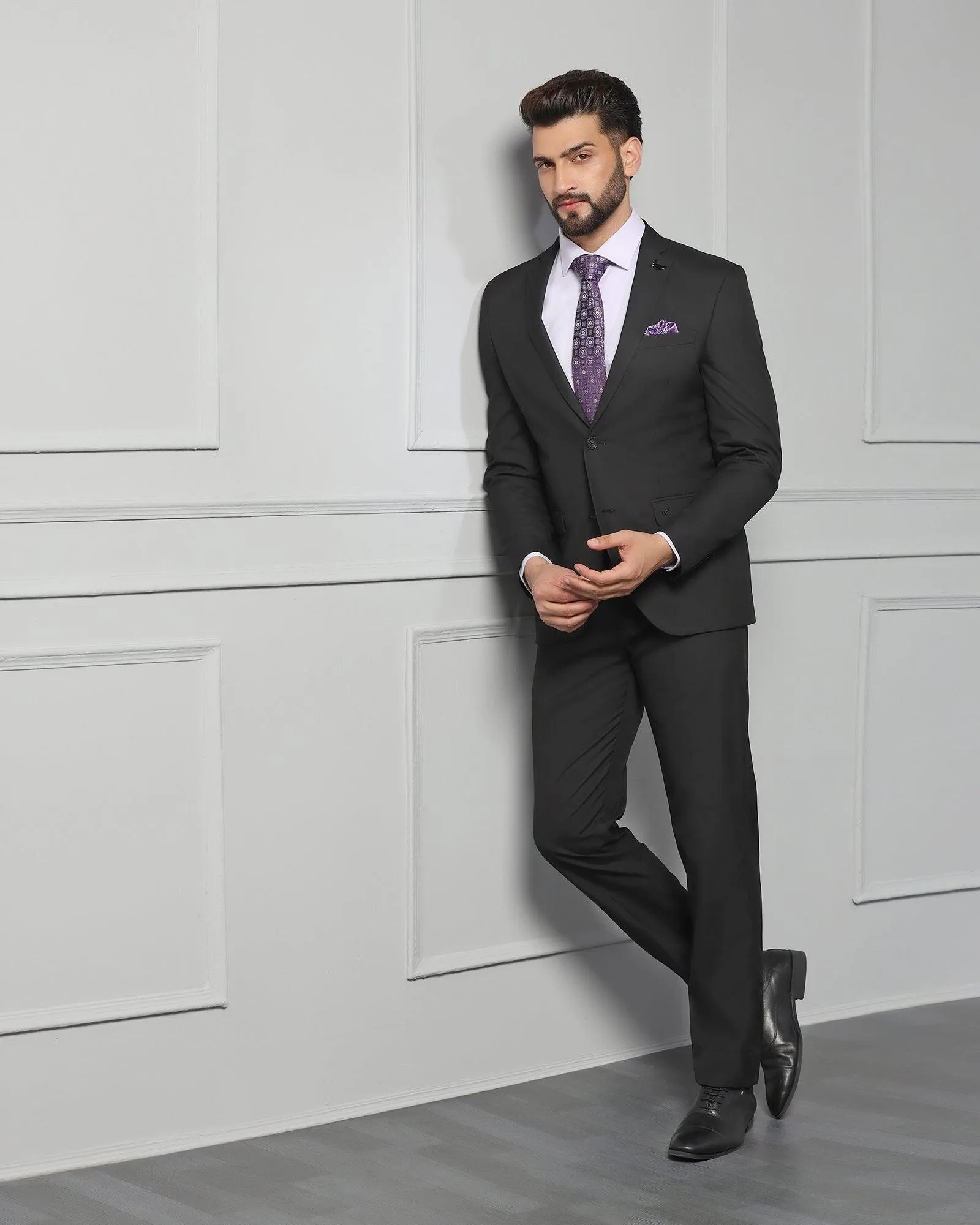 Two Piece Black Solid Formal Suit - Dorris