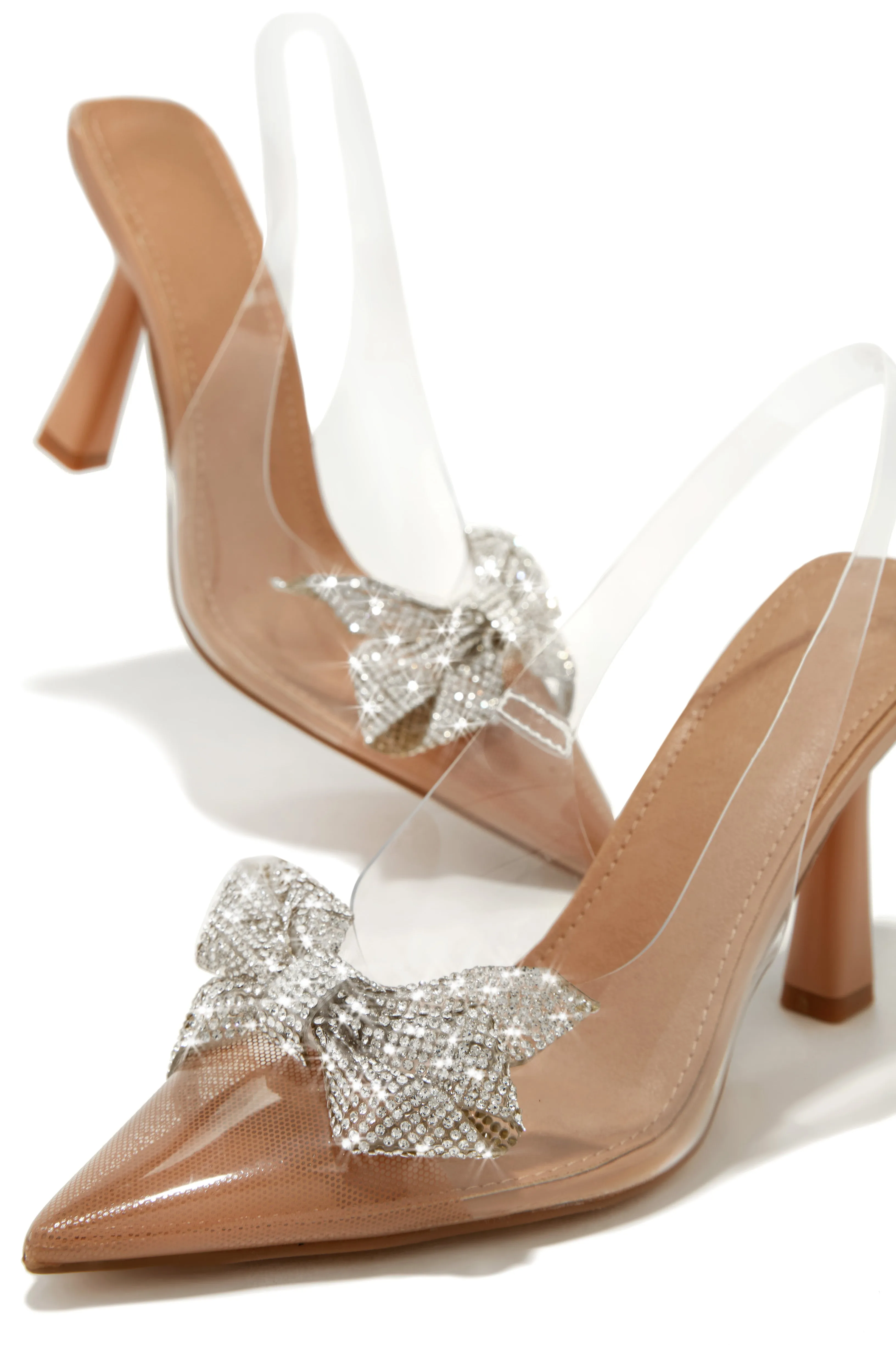 Valentina Embellished Clear Pumps - Nude