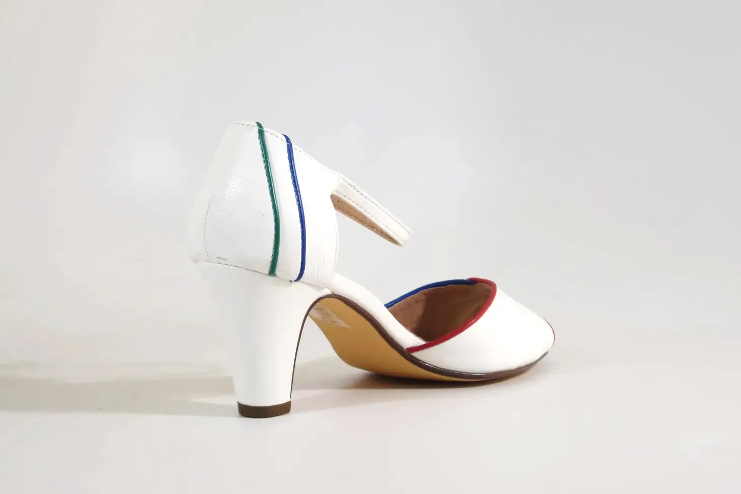 White Peep Toe Heels with Multicolor Piping by Chelsea Crew