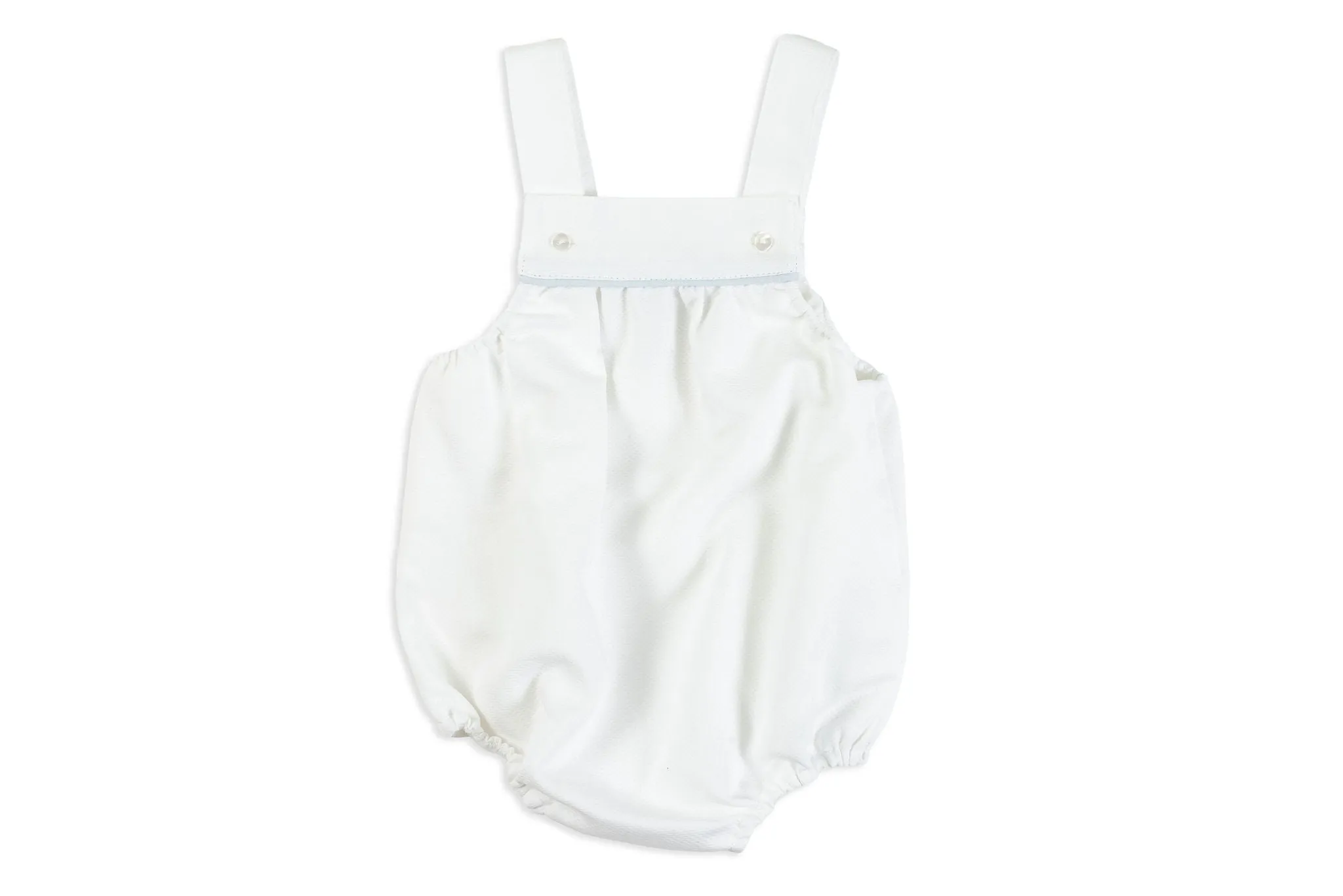 White Piqué Romper with Blue Trim