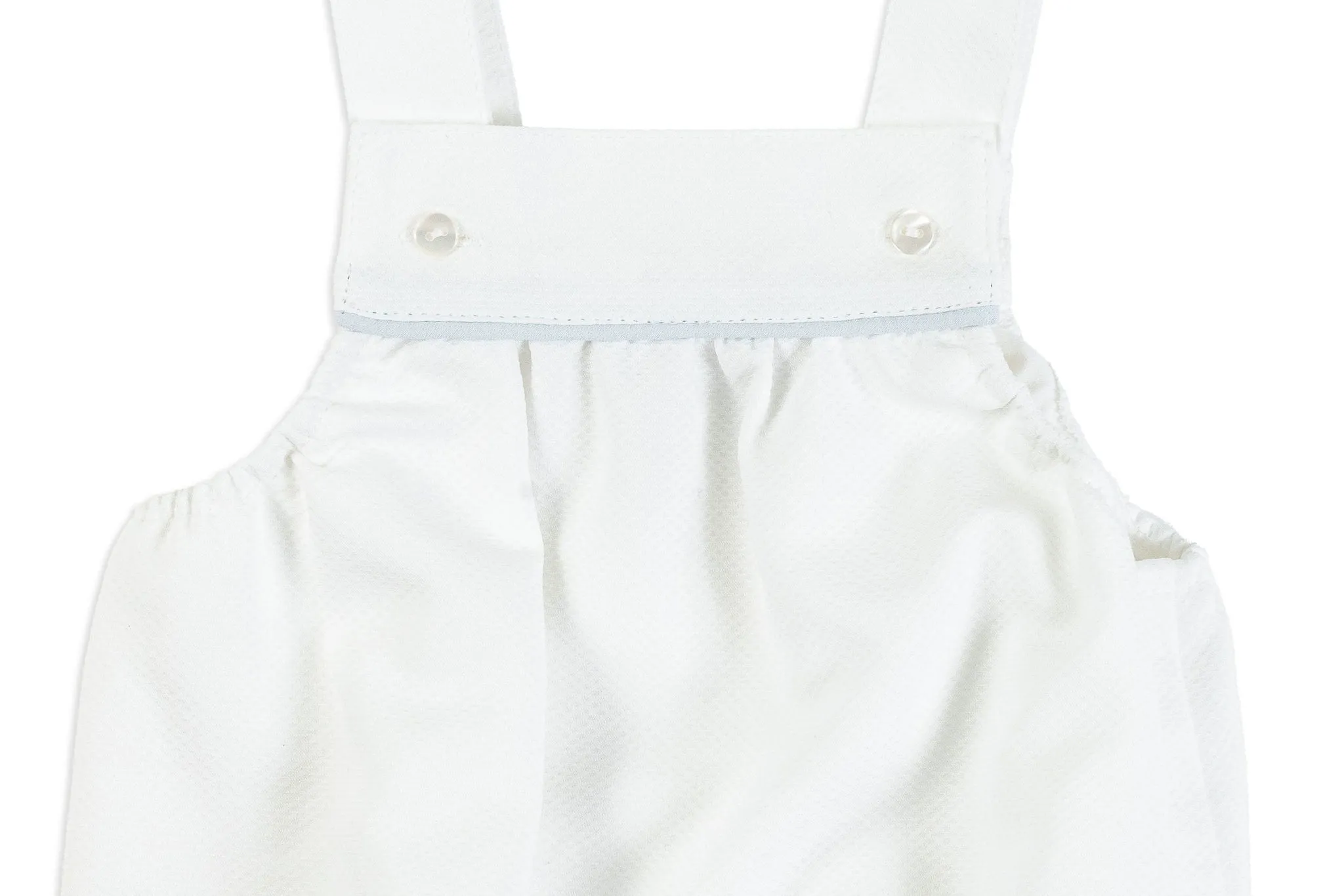 White Piqué Romper with Blue Trim