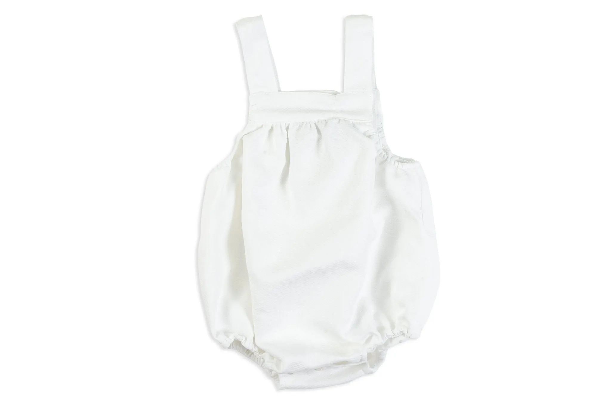 White Piqué Romper with Blue Trim