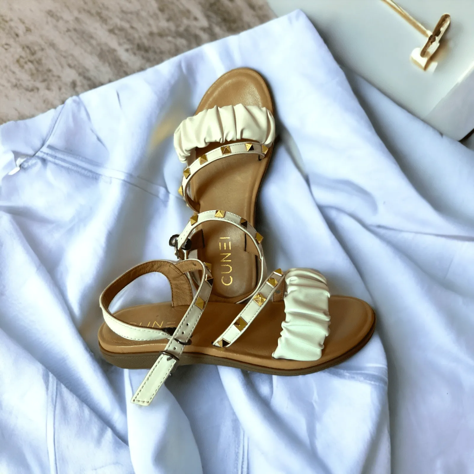 White Studded Casual Dress Comfort Wedges