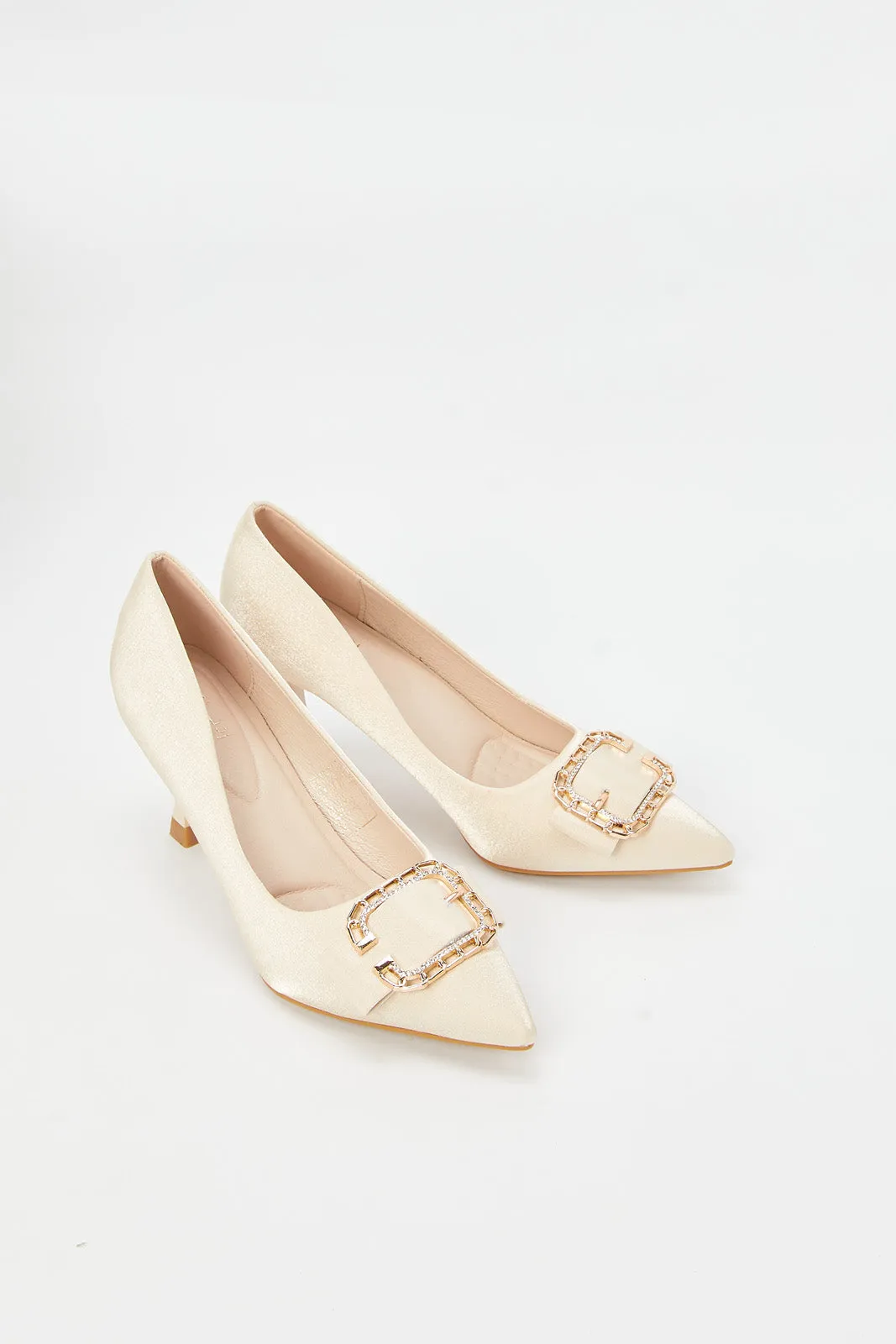 Women Ivory Court Shoe With Buckle Trim