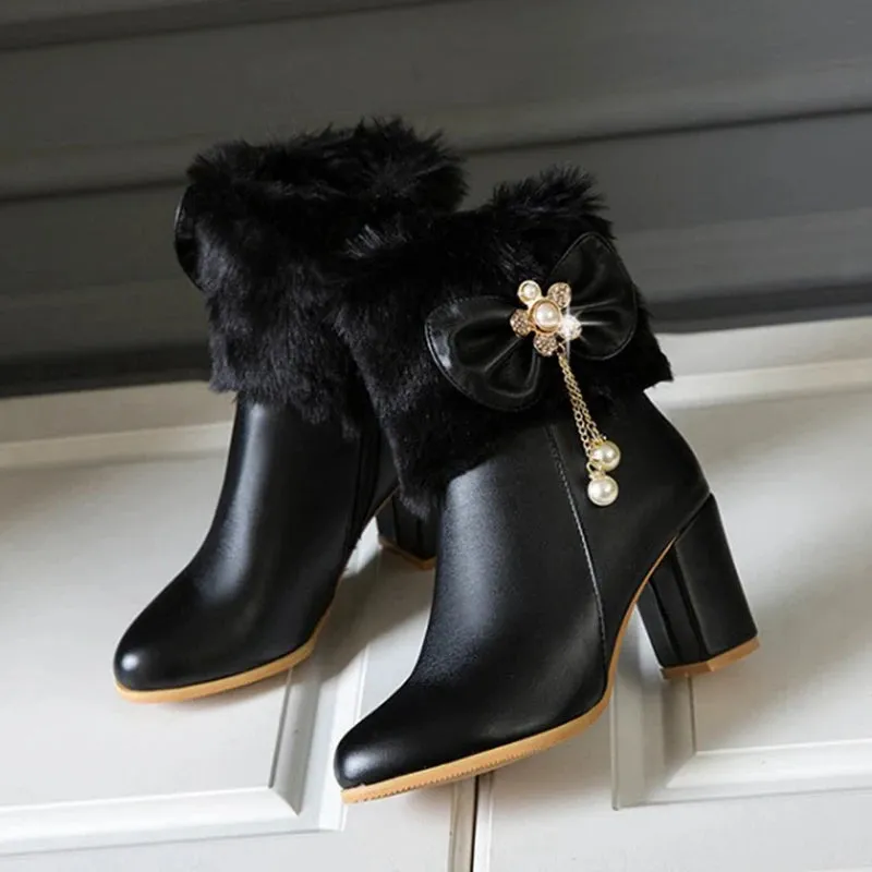 Women's Ankle Boots Tassel Bowtie Fashion Fur Party Wedding Shoes