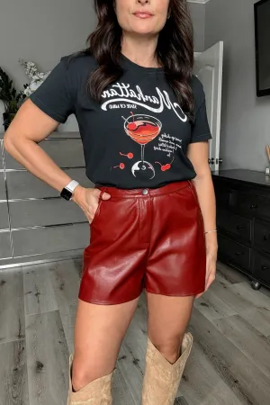 Women's Cherry Red Faux Leather Shorts | Red