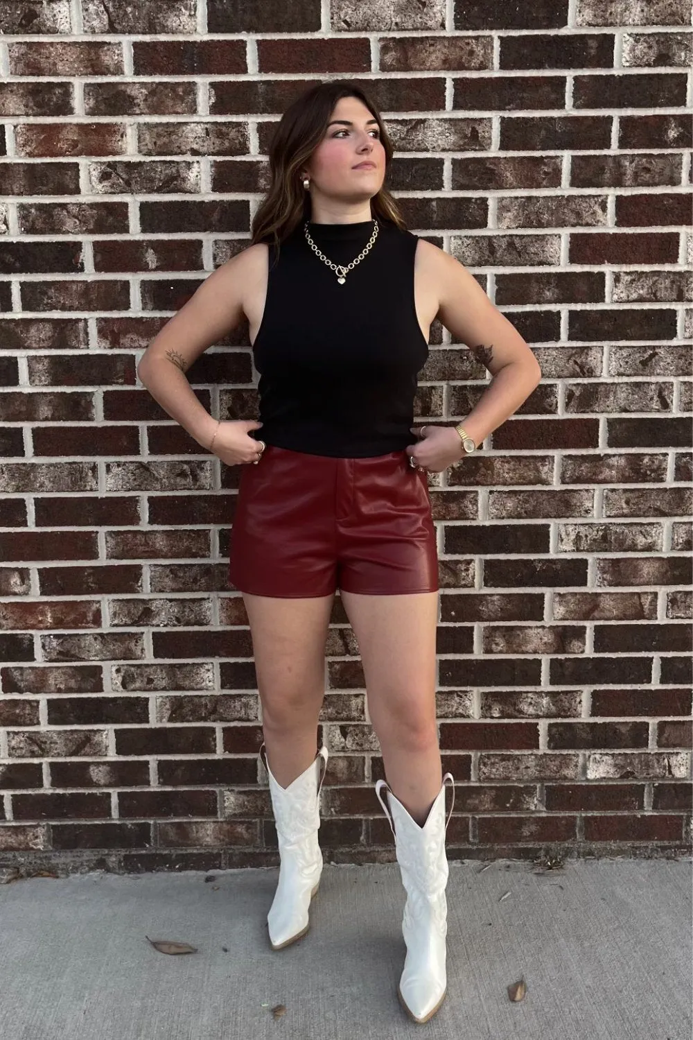 Women's Cherry Red Faux Leather Shorts | Red