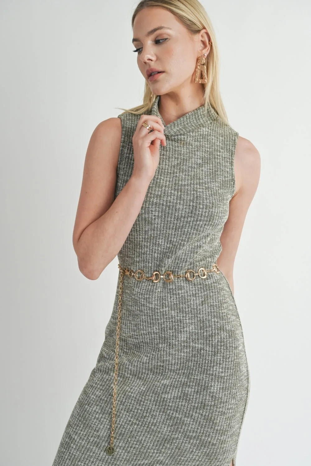 Women's Fitted Tank Stretch Knit Midi Dress | Sage The Label | Olive Green