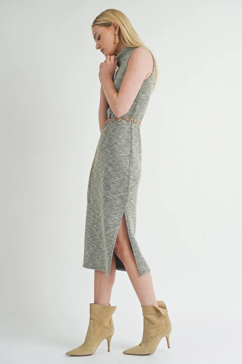 Women's Fitted Tank Stretch Knit Midi Dress | Sage The Label | Olive Green