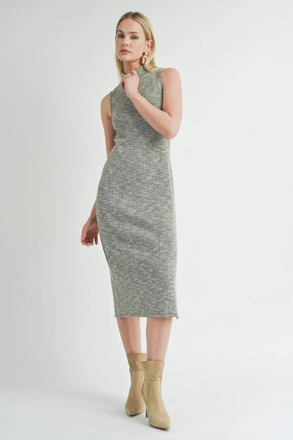 Women's Fitted Tank Stretch Knit Midi Dress | Sage The Label | Olive Green