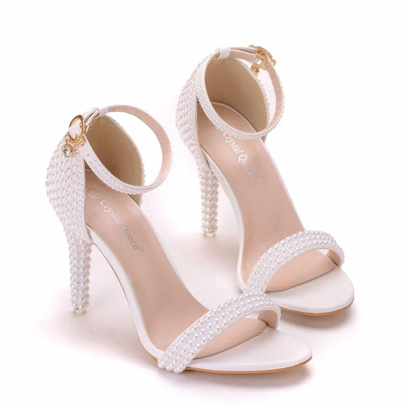 Wonderful Pearl Studded Stiletto Pumps High-Heeled Bridal Sandals