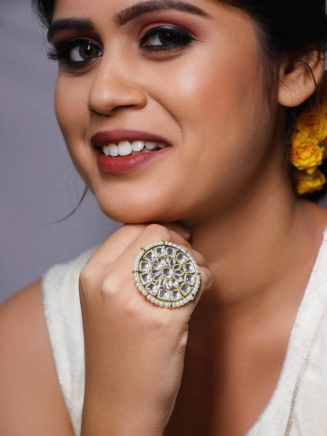 Yashika Aannand In The Royal Round Kundan Ring